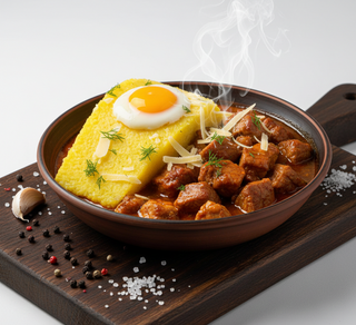 Tochitură de porc cu mămăliguță