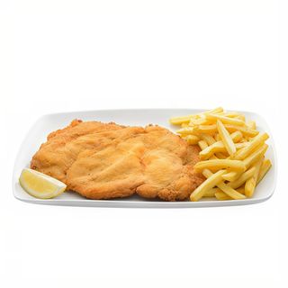 Pollo empanado con papas