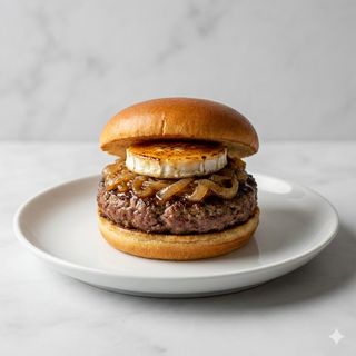 Hamburguesa De Palou Con Cebolla Caramelizada Y Queso De Cabra