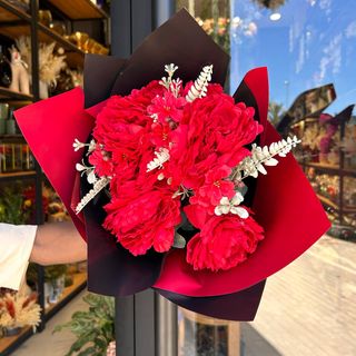 Bouquet de 1 tige Pivoines Rouges Artificielles