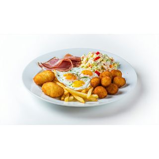 Huevos Con Jamón, Patatas, Croquetas Y Ensaladilla Rusa