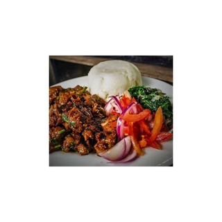 1kg beef wet fry served with ugali,rice and Kachumbari