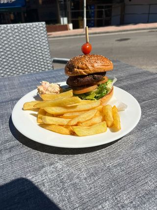 Vegan burger and fries