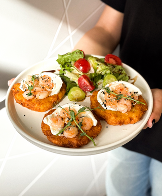 Draniki with shrimps