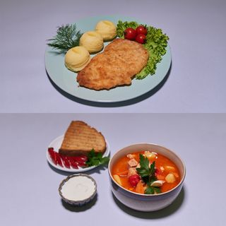 Zupa do wyboru + Kotlet schabowy z kurczaka z dodatkiem do wyboru