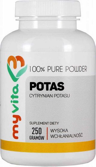 Potas 100% Cytrynian potasu czysty proszek bez dodatków 250g MyVita