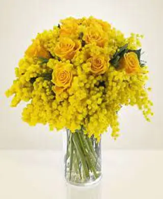 MAZZO DI 15 ROSE GIALLLE E MIMOSA