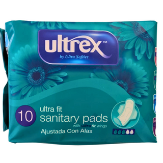 Ultrex Ultra Fit Sanitary Pads with Wings - 10 Count for Secure Comfort