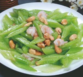 Gamberi con sedano e anacardi