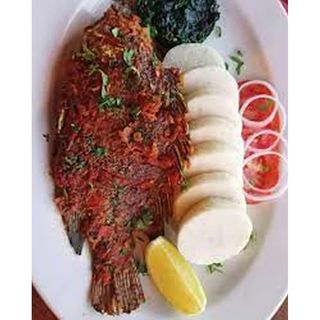 Whole Tilapia Dry Fried with Ugali and Greens