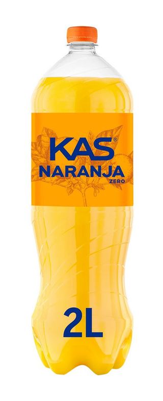KAS Naranja Zero Refresco con gas sabor Naranja sin Azúcar Botella 2 Litros