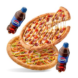 1 Pizza "Din Belșug", o altă pizza medie și 2 băuturi