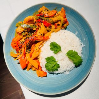 Curry rojo thai con solomillo ibérico