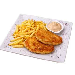 ქათმის შნიცელი კარტოფილი ფრისთან