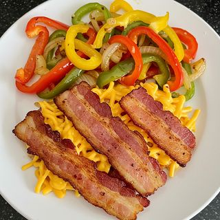 Bacon & Cheese with mixed peppers & onion