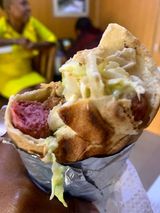 Mixed chicken and beef shawarma with double sausage