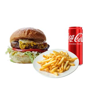 Classic Cheeseburger с картофки и кока кола