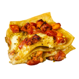 Lasaña de salmón, pistacho y tomate cherry 