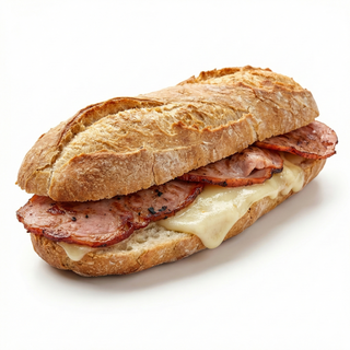 Bocadillo De Lomo Con Queso Con Patatas