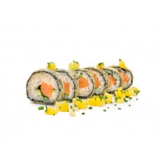 Roll de hot salmón y langostino con chutney de mango (6 uds.)