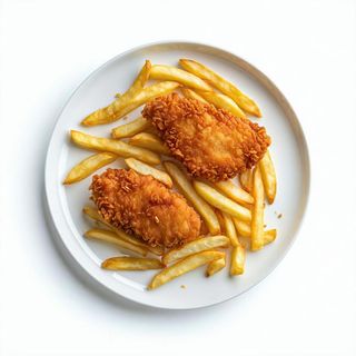Due cotolette di pollo da 100 g con patatine fritte