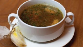 Овощной суп с лососем