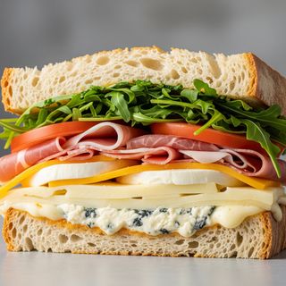 Panino 4 formaggi con crudo, pomodoro e rucola