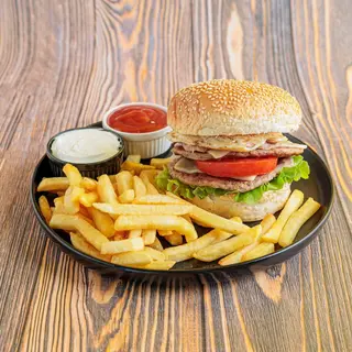 Vratolomija burger i 200g pomfrita