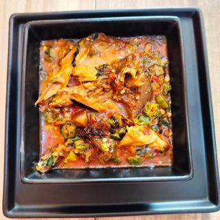 Okro soup+ponmo + Titus fish + poundo