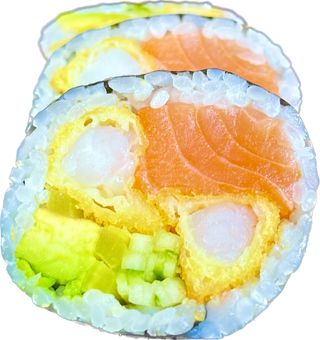 Futomaki Krewetka w tempurze z łososiem