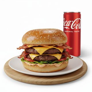Crazy 4 Bacon Burger + Lattina Coca-Cola