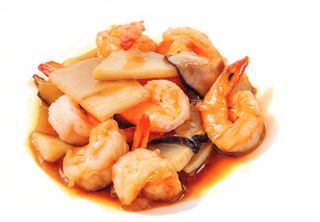 77. Gambas con Bambú y Setas