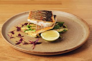 Pan Fried Sea Bass with zucchini and lemon sauce