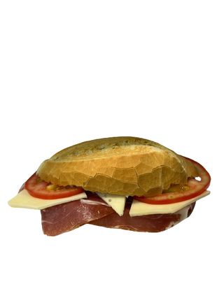 Bocadillo De Jamón Serrano Con Tomate Y Queso Manchego