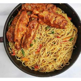 Jollof Spaghetti and Turkey