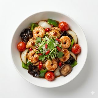 Pollo Y Gambas Tres Sabores
