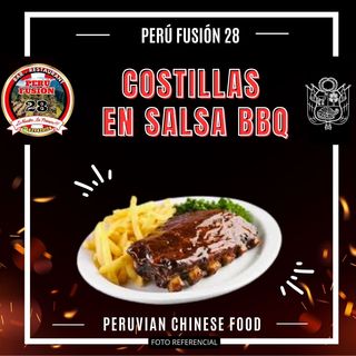 COSTILLAS A LA BBQ CON PATATAS FRITAS