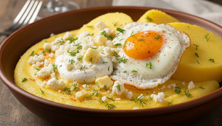 Mamaliguta cu branza, smantana, ou si unt