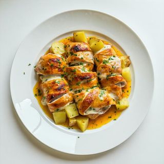 Involtini di pollo ripieni con patate e salsa ai 4 formaggi