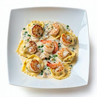 Cappelaccio de vieiras y gambas