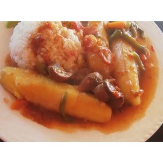 Half Rice, Half Matooke Katogo And Liver