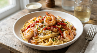 Carbonara Con Langostinos