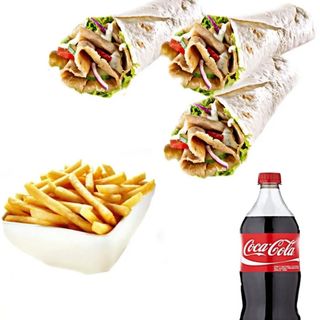 3durum kebab+ 1 patatas +1L coca cola