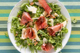 Rucola, pomodorini, mais, mozzarelline, prosciutto crudo