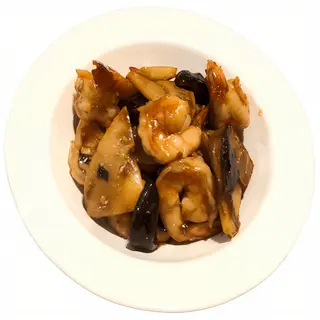 Gambas Con Setas Chinas Y Bambú