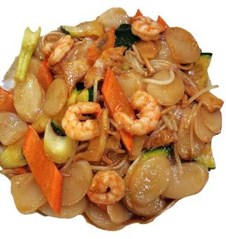 106A.Gnocchi di riso verdure miste e gamberi 虾仁炒年糕