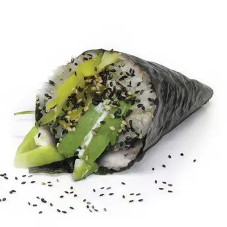 95. Temaki de aguacate con rábano amarillo y pepino (1 pieza)