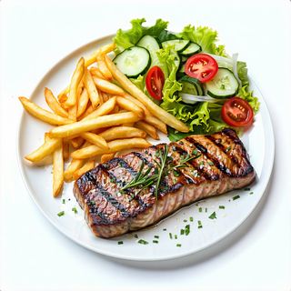 Emperador Con Patatas Fritas y Ensalada