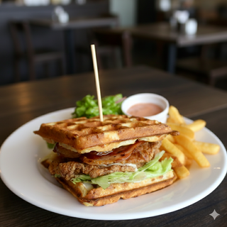 ყველის ვაფლის სენდვიჩი
ქათმით და ბეკონით