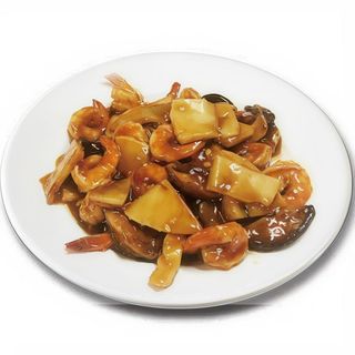 175. Gambas con bambú y setas